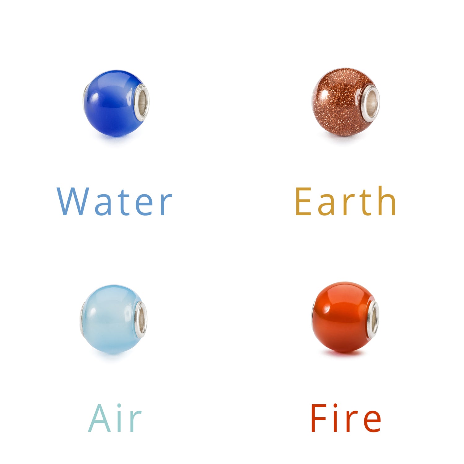 beads that represent water, eart, air and fire
